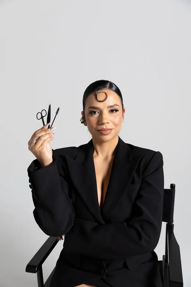 Editorial studio portrait showcasing modern style for Golden Edit collection